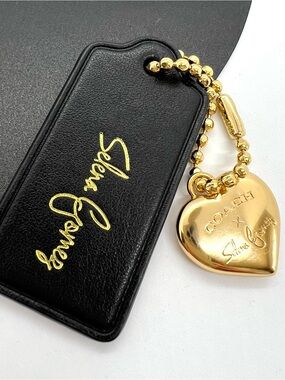 Coach x Selena Gomez Heart Bag Charm Black Leather Hangtag Limited Edition